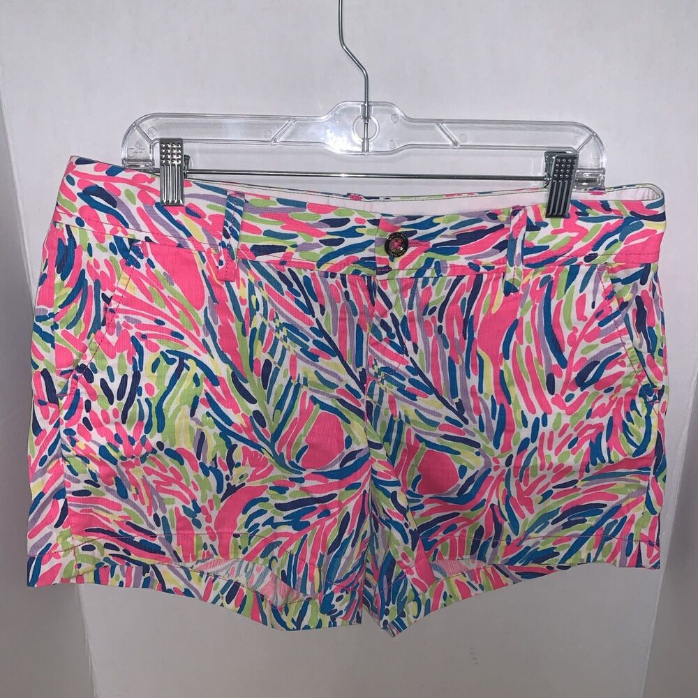 Lilly Pulitzer Callahan Palm Reader Shorts Size 10 Pockets 5" Pink/Blue/White